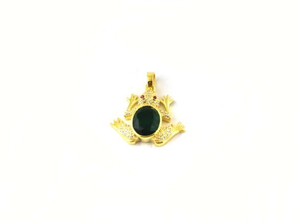 14k Yellow Gold Natural Emerald with Diamond and Ruby Frog Animal Pendant Necklace - Image 7