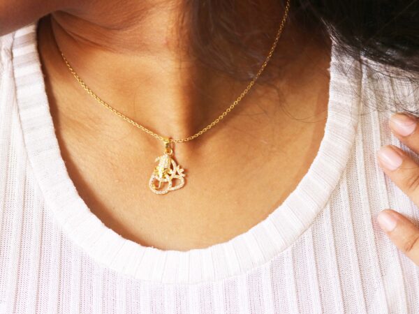 Natural Diamond Om with Ganesha Religious Pendant Necklace Gift For Her - Image 2