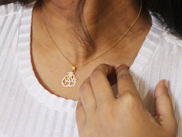 Natural Diamond Om with Ganesha Religious Pendant Necklace Gift For Her - Image 3