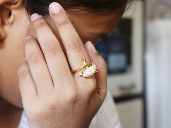 Diamond Dolphin with Ruby Gemstone 14k Yellow Gold Animal Ring Gift - Image 3