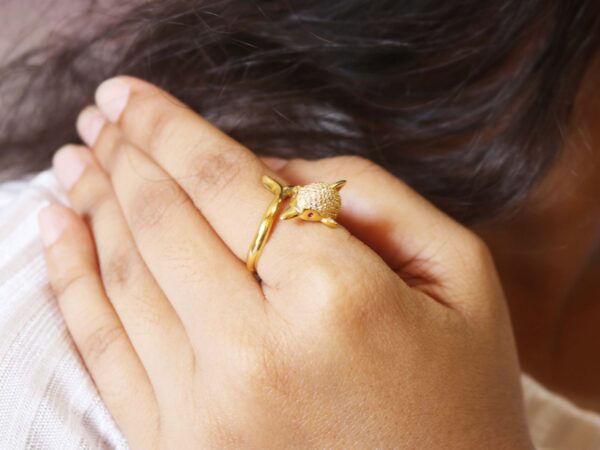 Diamond Dolphin with Ruby Gemstone 14k Yellow Gold Animal Ring Gift - Image 4