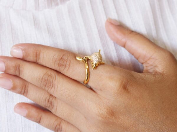 Diamond Dolphin with Ruby Gemstone 14k Yellow Gold Animal Ring Gift