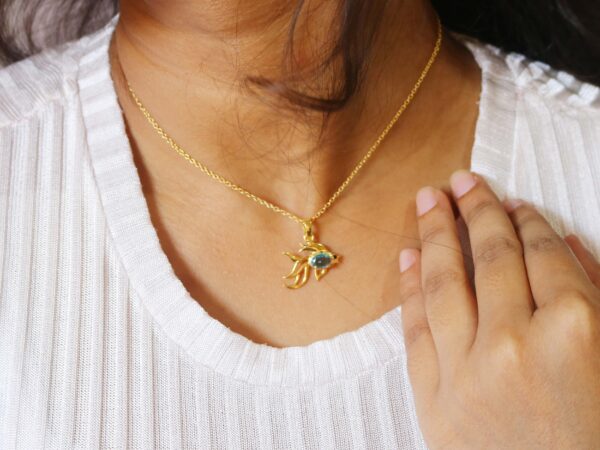 Natural Blue Topaz 14k Solid Yellow Gold Fish Pendant Necklace For Women Gift - Image 5