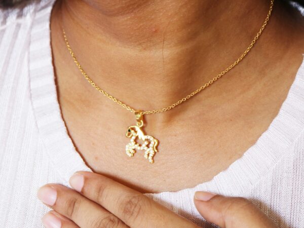 Diamond Horse 14k Solid Yellow Gold Pendant Necklace For Her