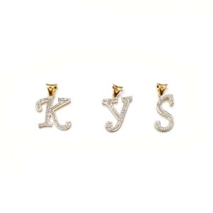 Natural Diamond Alphabet 14k Gold Pendant - Custom Name Alphabet Pendant Gift