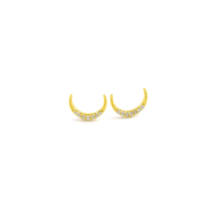 14k Yellow Gold Crescent Diamond Minimalist Stud Earrings For Women