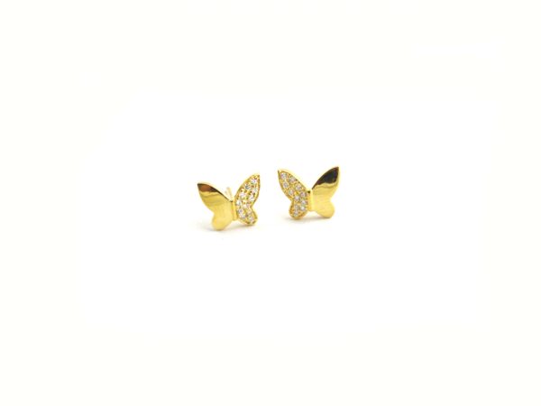 18k Yellow Gold Diamond Butterfly Stud Earrings For Women - Image 8