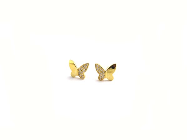 18k Yellow Gold Diamond Butterfly Stud Earrings For Women - Image 7
