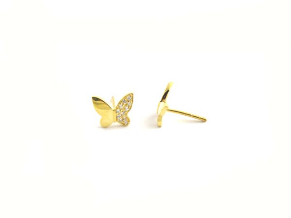 18k Yellow Gold Diamond Butterfly Stud Earrings For Women - Image 5