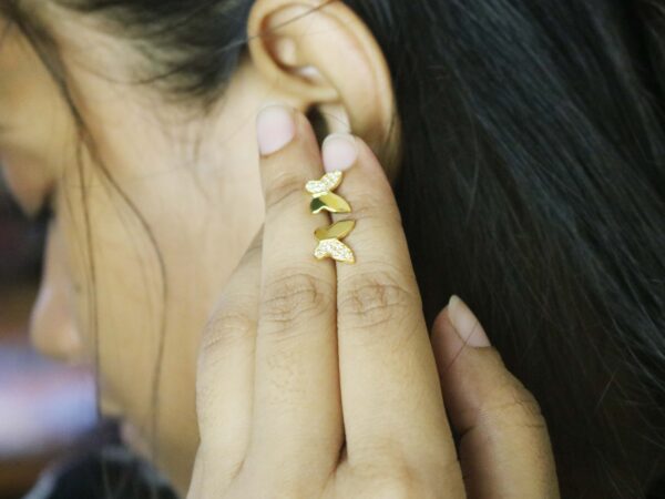 18k Yellow Gold Diamond Butterfly Stud Earrings For Women - Image 4