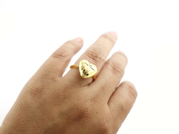 18k Solid Yellow Gold Love Heart with Bow Ring For Women Gift - Image 5