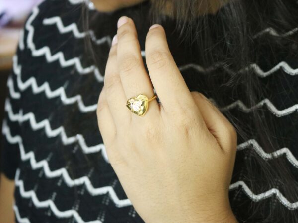 18k Solid Yellow Gold Love Heart with Bow Ring For Women Gift - Image 3