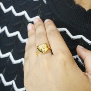 18k Solid Yellow Gold Love Heart with Bow Ring For Women Gift