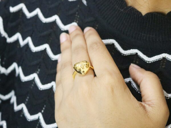 18k Solid Yellow Gold Love Heart with Bow Ring For Women Gift