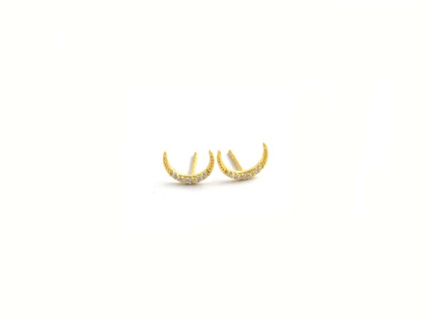 14k Yellow Gold Crescent Diamond Minimalist Stud Earrings For Women - Image 10