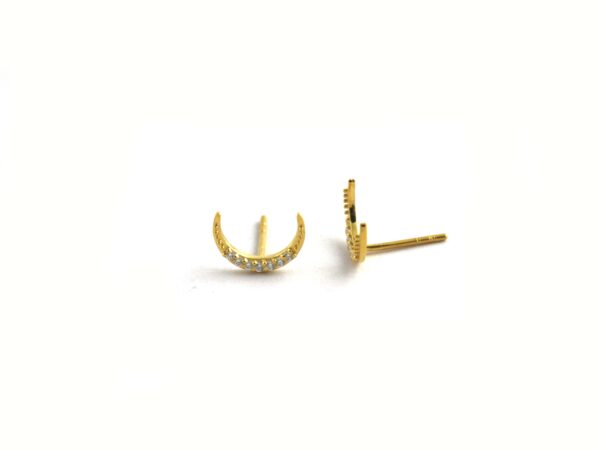 14k Yellow Gold Crescent Diamond Minimalist Stud Earrings For Women - Image 9