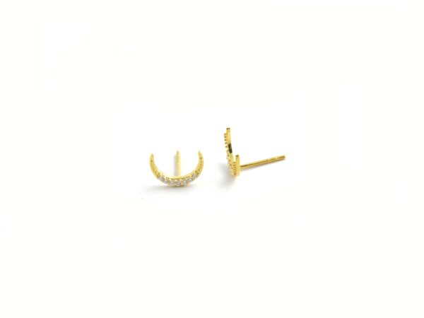 14k Yellow Gold Crescent Diamond Minimalist Stud Earrings For Women - Image 8