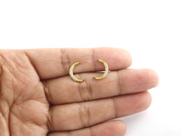 14k Yellow Gold Crescent Diamond Minimalist Stud Earrings For Women - Image 7