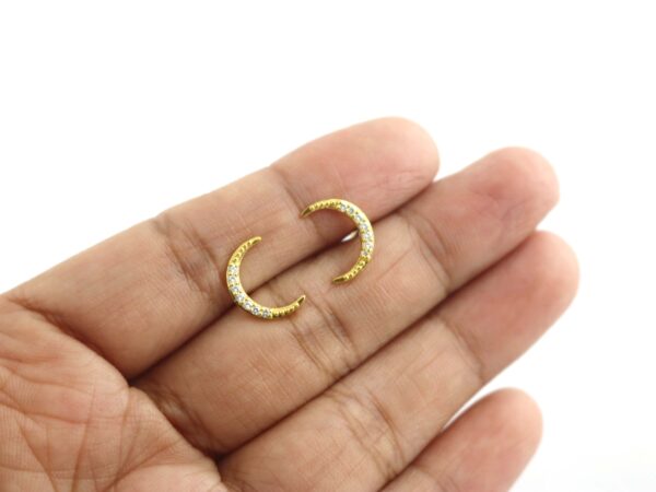 14k Yellow Gold Crescent Diamond Minimalist Stud Earrings For Women - Image 6