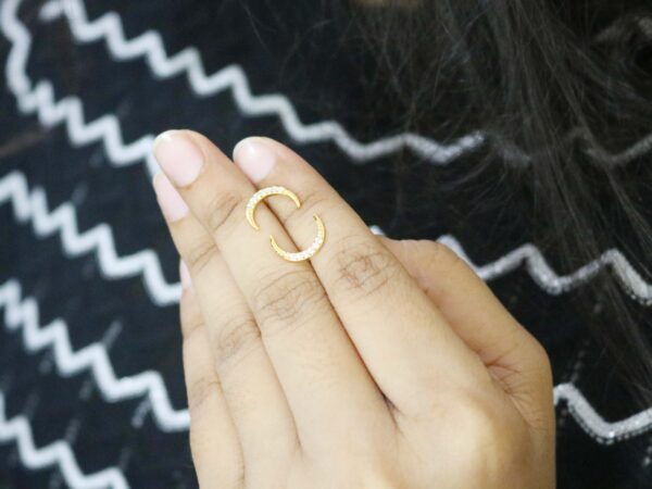 14k Yellow Gold Crescent Diamond Minimalist Stud Earrings For Women - Image 4