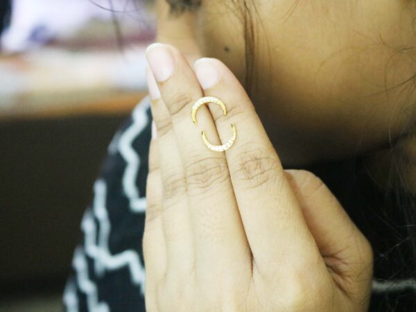14k Yellow Gold Crescent Diamond Minimalist Stud Earrings For Women - Image 3