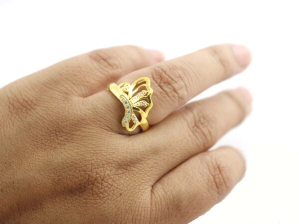 14k Yellow Gold Real Diamond Butterfly Ring - Engagement Wedding Promise Ring For Her - Image 3