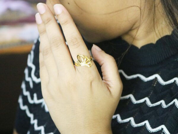 14k Yellow Gold Real Diamond Butterfly Ring - Engagement Wedding Promise Ring For Her