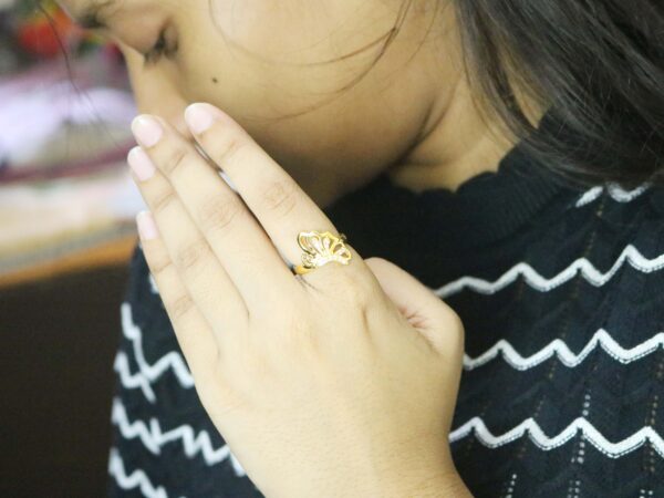 14k Yellow Gold Real Diamond Butterfly Ring - Engagement Wedding Promise Ring For Her - Image 2