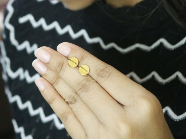14k Yellow Gold Screw Love Minimalist Stud Earrings For Women