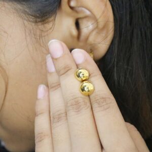 14k Solid Yellow Gold Half Circle Post Stud Earrings For Women