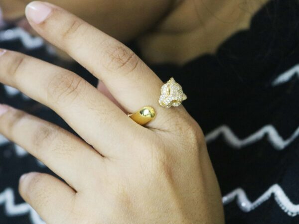 14k Diamond Lion Ring - Handmade Animal Ring - Real Diamond Ring For Her - Image 4
