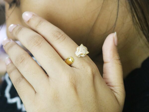 14k Diamond Lion Ring - Handmade Animal Ring - Real Diamond Ring For Her - Image 3
