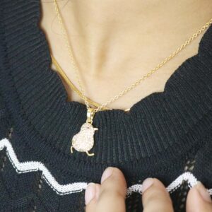 Real Diamond 14k Yellow Gold Bird Charm Pendant Chain Necklace Wedding Gift