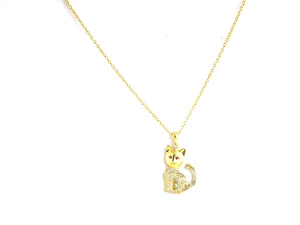 Natural Diamond 14k Yellow Solid Gold Cat Charm Pendant Chain Necklace Wedding Gift - Image 6