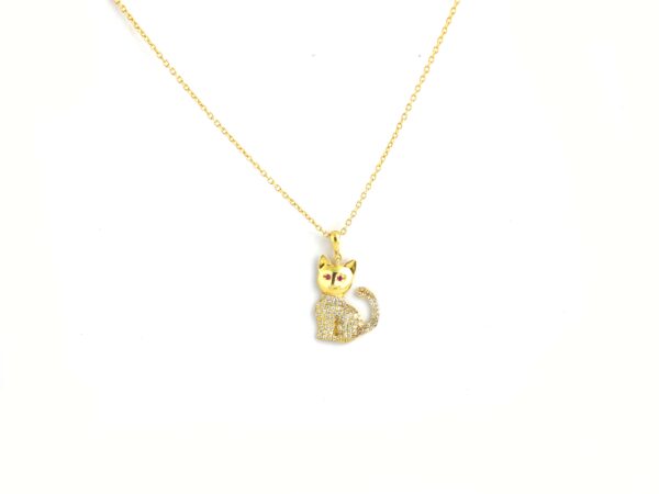 Natural Diamond 14k Yellow Solid Gold Cat Charm Pendant Chain Necklace Wedding Gift - Image 4