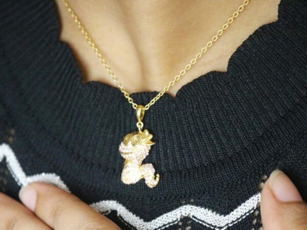 14k Yellow Gold Natural Pink Sapphire Snake Animal Pendant Necklace Gift - Image 2