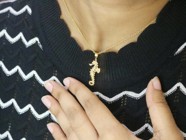 14k Yellow Gold Seahorse Shape Pendant Necklace For Girlfriend - Image 3