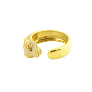 14k Diamond Lion Ring - Handmade Animal Ring - Real Diamond Ring For Her