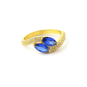Natural Sapphire with Real Diamond Engagement Wedding Ring For Women in 14k Yellow Gold