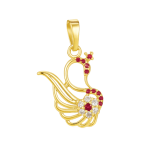 Natural Ruby Peacock 14k Yellow Gold Pendant - Handmade July Birthstone Pendant Necklace