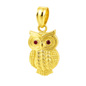 Natural Ruby Owl 14k Yellow Gold Pendant - Handmade July Birthstone Pendant Necklace