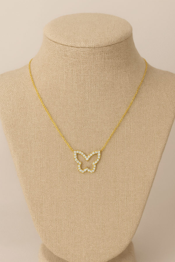 Natural Diamond 14k Yellow Gold Butterfly Chain Necklace For Women Gift - Image 5