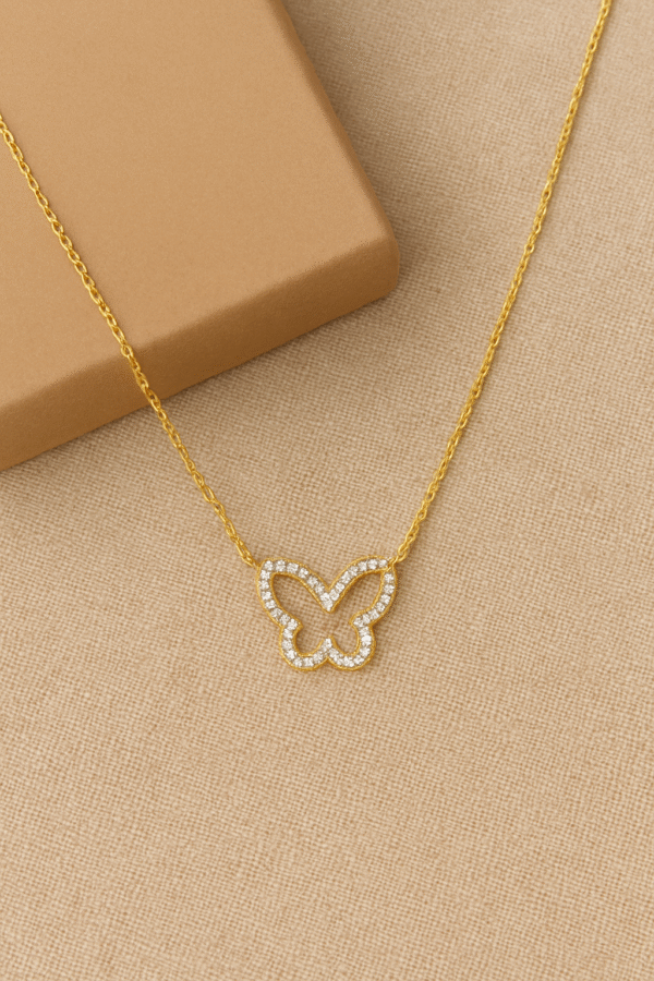 Natural Diamond 14k Yellow Gold Butterfly Chain Necklace For Women Gift - Image 4