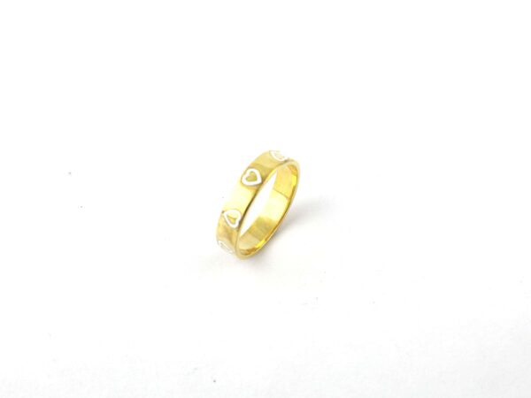 14k Yellow Gold White Enamel Heart Love Ring - Solid Gold Stacking Promise Band Ring - Image 2