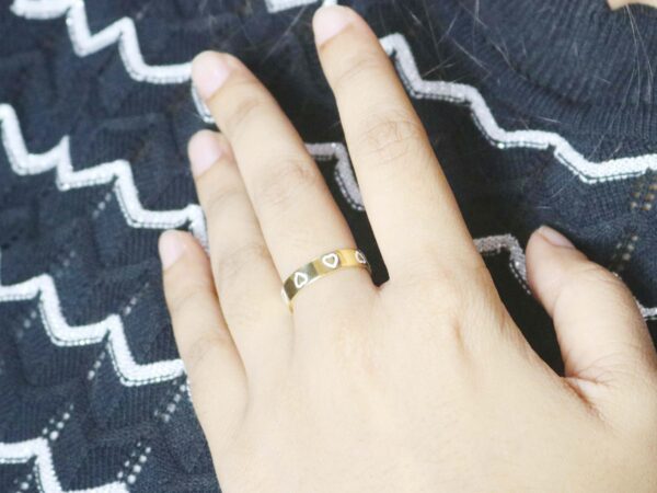 14k Yellow Gold White Enamel Heart Love Ring - Solid Gold Stacking Promise Band Ring - Image 6