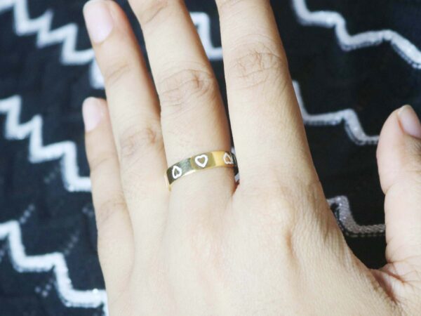 14k Yellow Gold White Enamel Heart Love Ring - Solid Gold Stacking Promise Band Ring - Image 7
