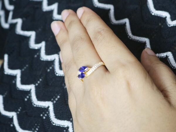 Natural Sapphire with Real Diamond Engagement Wedding Ring For Women in 14k Yellow Gold - Image 7