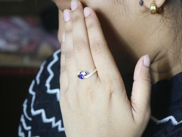 Natural Sapphire with Real Diamond Engagement Wedding Ring For Women in 14k Yellow Gold - Image 6