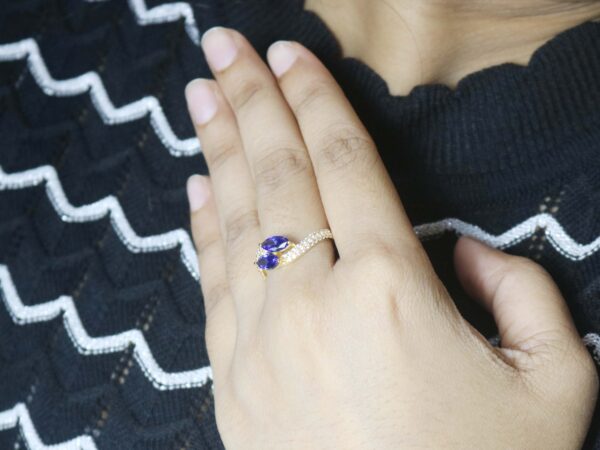 Natural Sapphire with Real Diamond Engagement Wedding Ring For Women in 14k Yellow Gold - Image 4