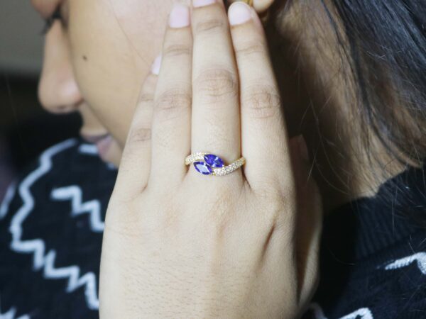 Natural Sapphire with Real Diamond Engagement Wedding Ring For Women in 14k Yellow Gold - Image 2